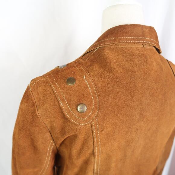 Vintage 70s Brown Suede Leather Studded Western Jacket Belted Boho Coat S - Picture 5 of 5